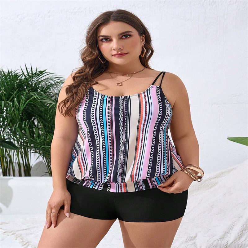 Plus Size Swimsuit Female Boxer Cover Belly Slimming