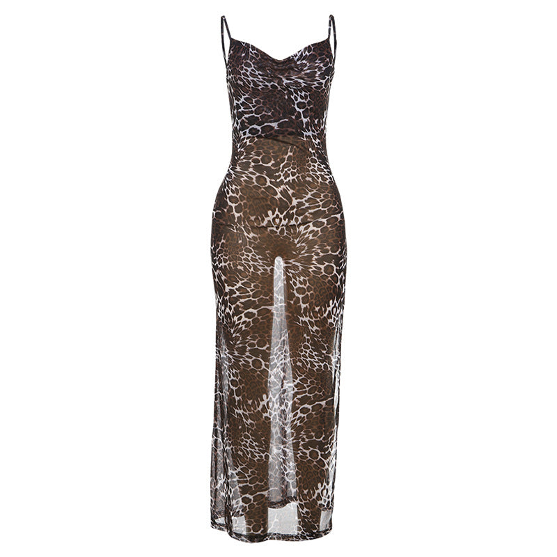 Women's Split Leopard Strap Dress