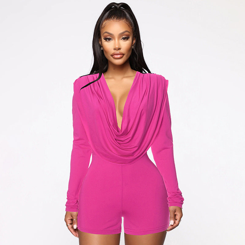 Women's Swing Collar Tight Long-sleeved One-piece Shorts