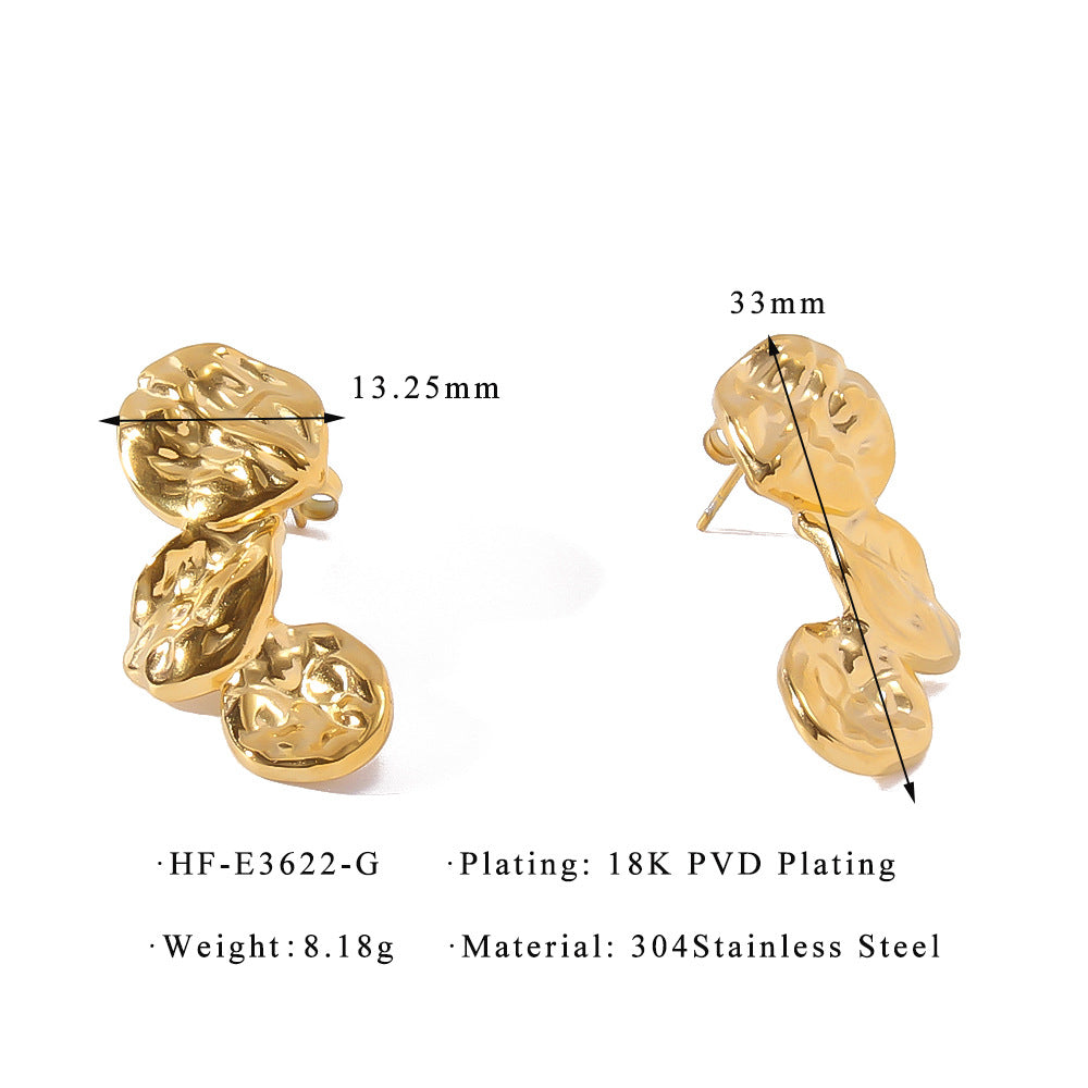 Pleated French Retro Stainless Steel Hammer Pattern Multi-petal Stitching Temperament Ear Studs