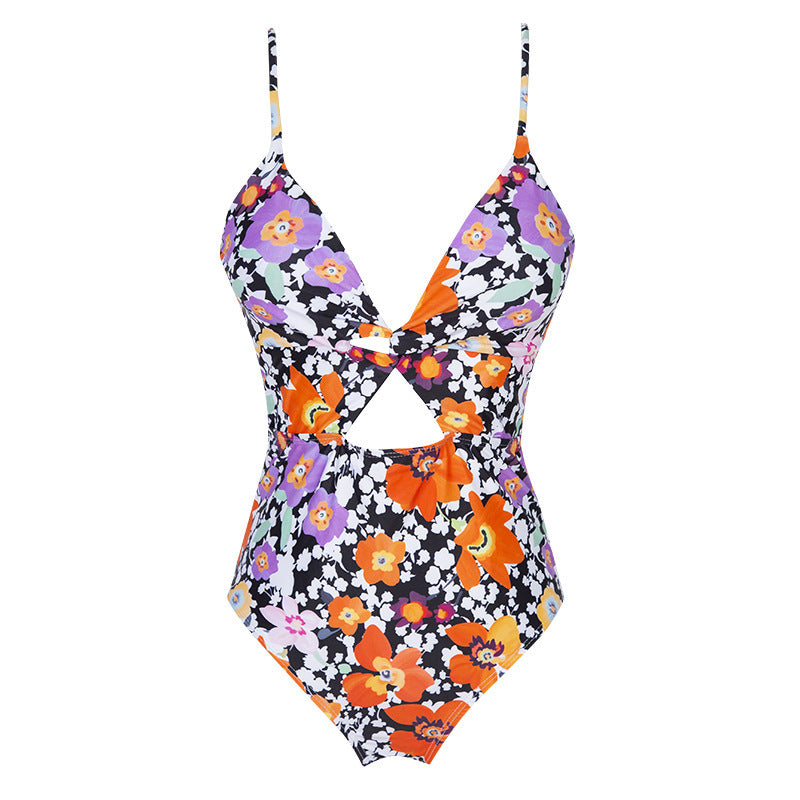 Women's Floral Stitching Knotted One-piece Swimsuit