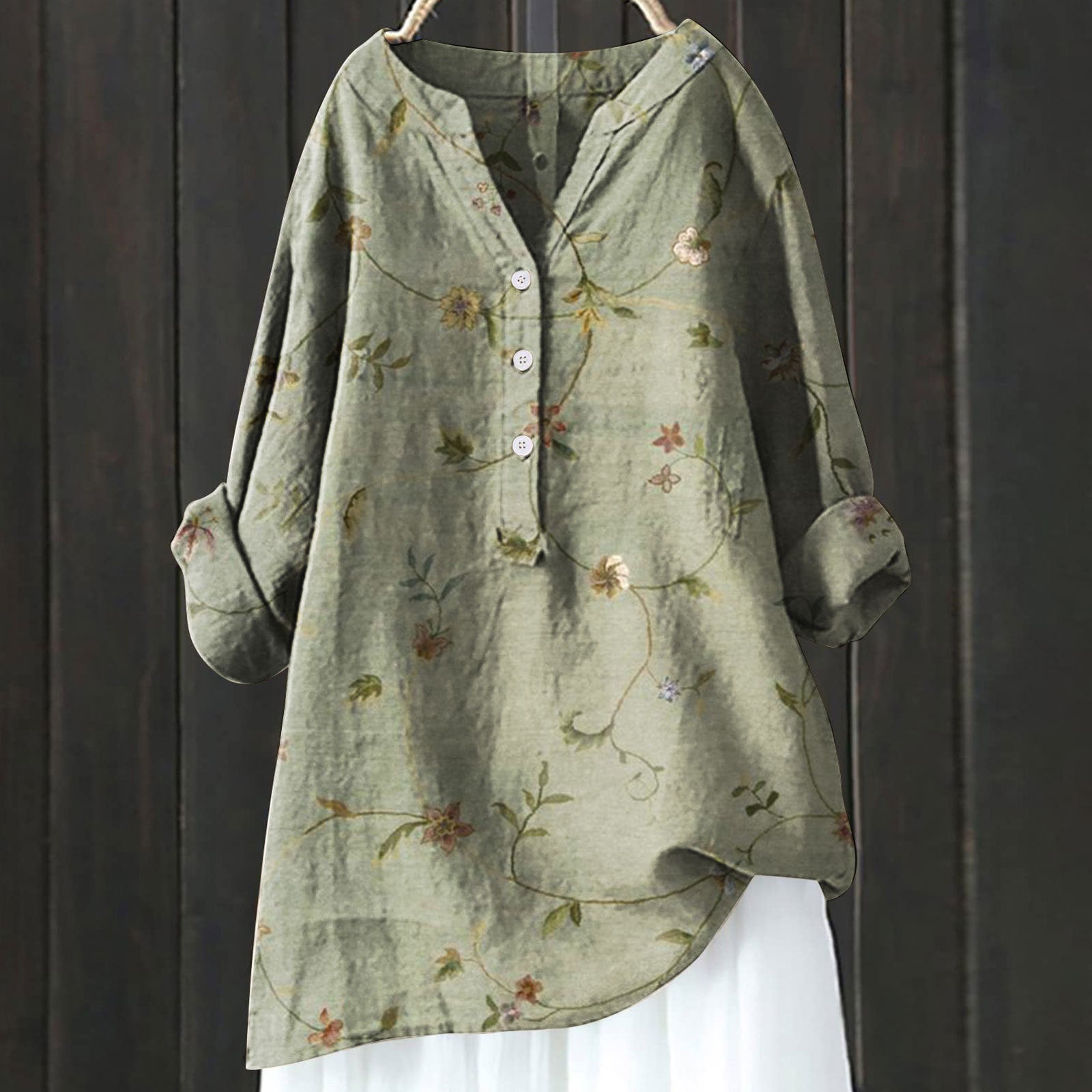 Long Sleeve Chinese Style Slub Linen Comfort Printing All-matching Shirt