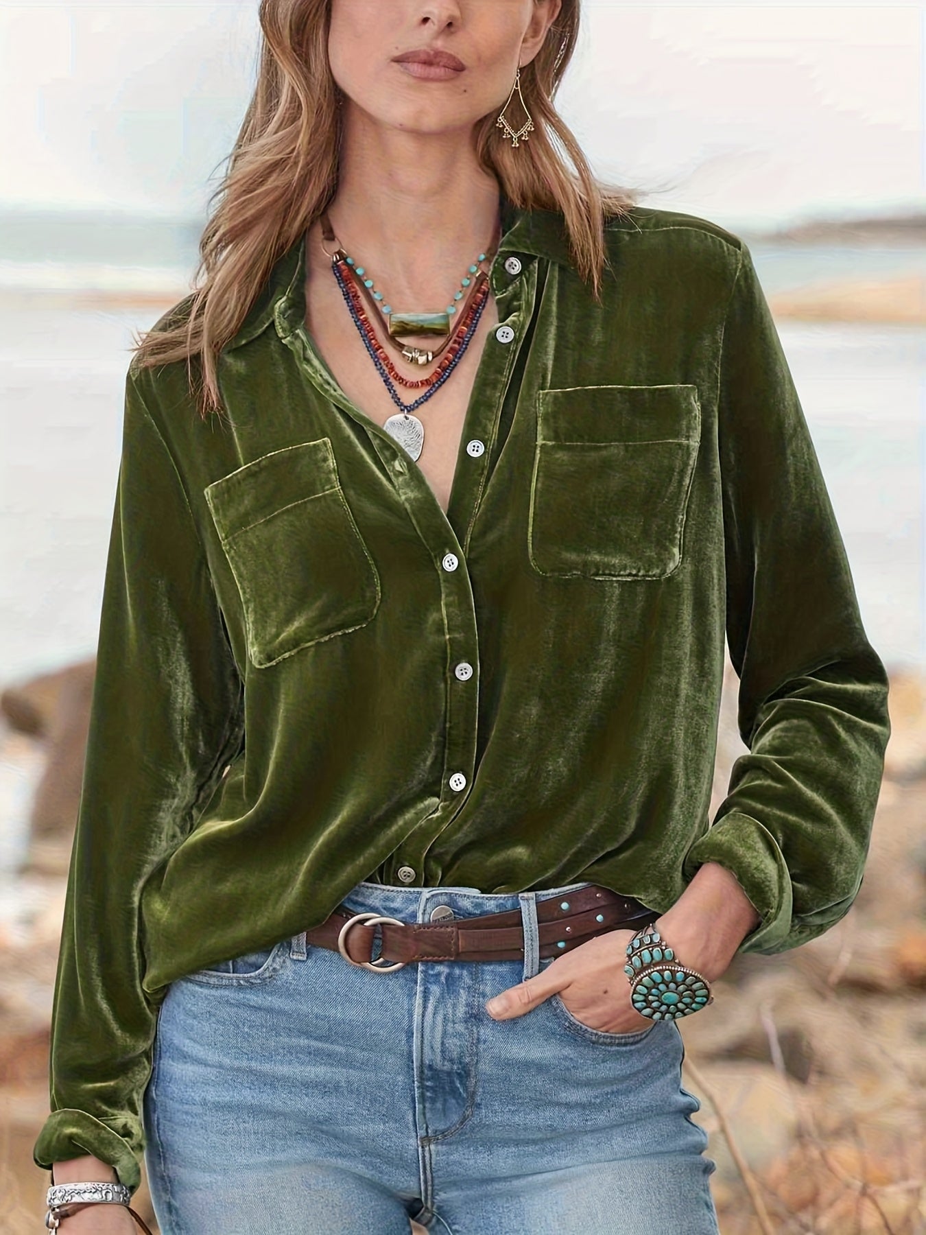 Women's Long-sleeved Velvet Shirt, Versatile Top, Loose-fitting Base Layer Shirt