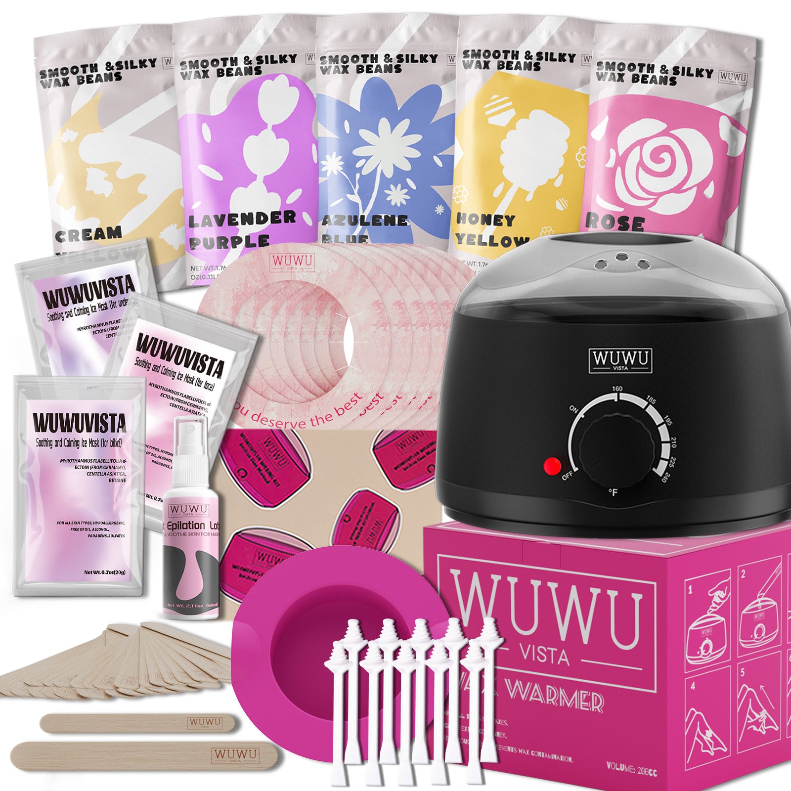 Waxing Set 52pc Professional Waxing Kit For Facial, Body&Nose Hair Removal Hard Wax Beans & Wax Warmer Set For Sensitive Skin