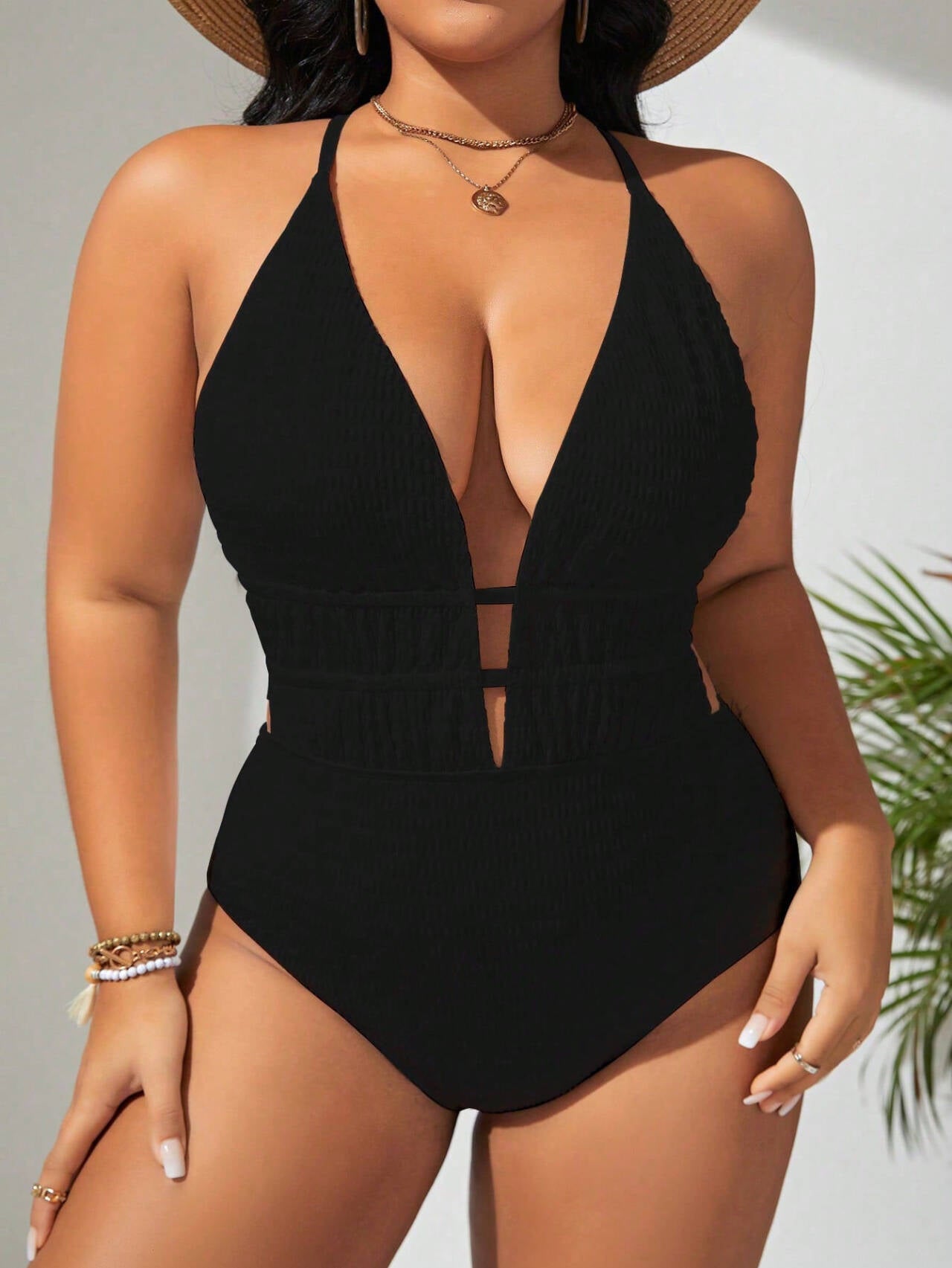 Women's Belly-covering Beach Solid Color Fashion One-piece Swimsuit