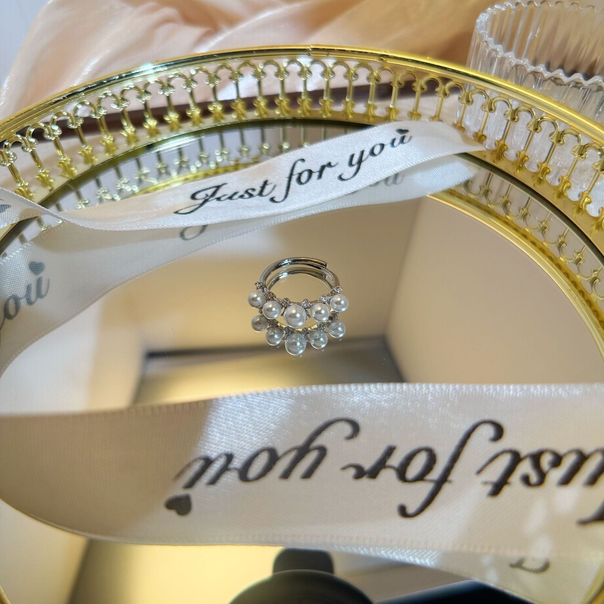 Korean Style Simple Pearl Women's Fashion Flower Open Ring