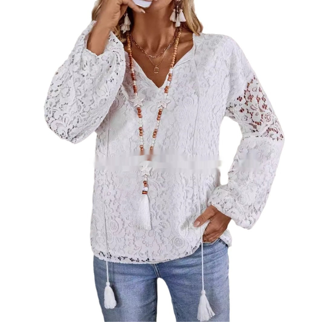 Women's Clothing Fashion Hollowed-out Lace Shirt Top