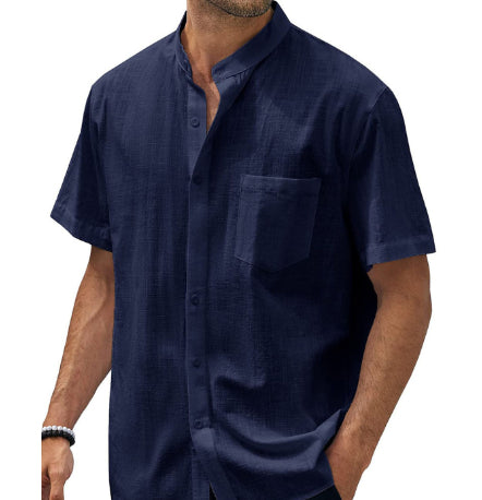 Short Sleeve Pocket Cotton Shirt Button Beach Casual