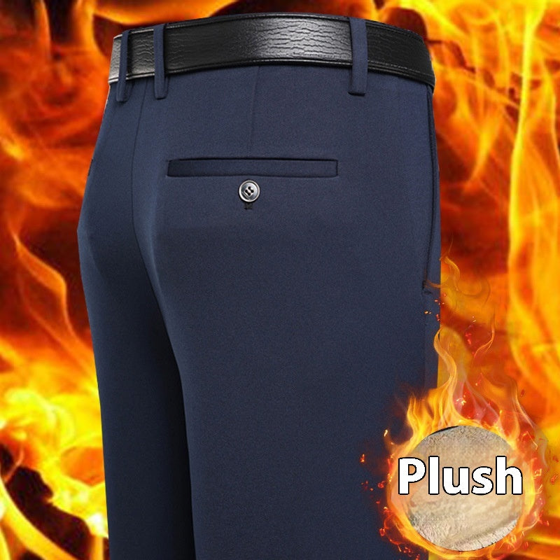 Fleece-lined Thickened Men's Full Elastic Force Suit Pants