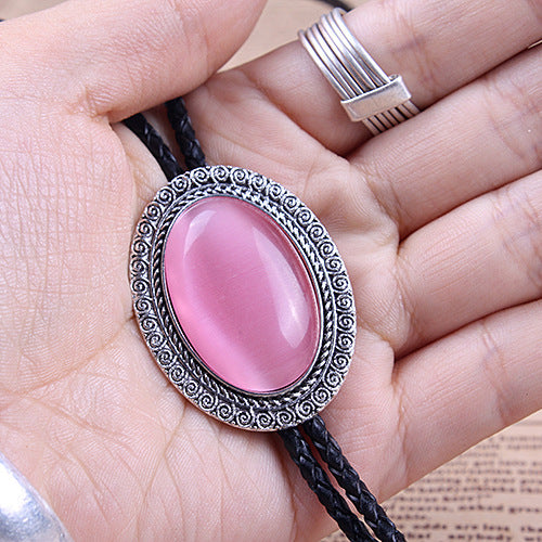 Jade Gem Bolo Tie Polo Neckline Rope Necklace