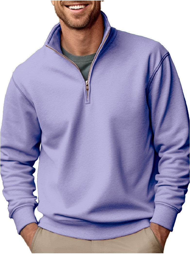 Casual Zipper Velvet Stand Collar Solid Color Men's Sweater