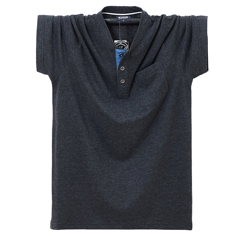 Thin Short Sleeve T-shirt Men's Collar Buckle Round Neck