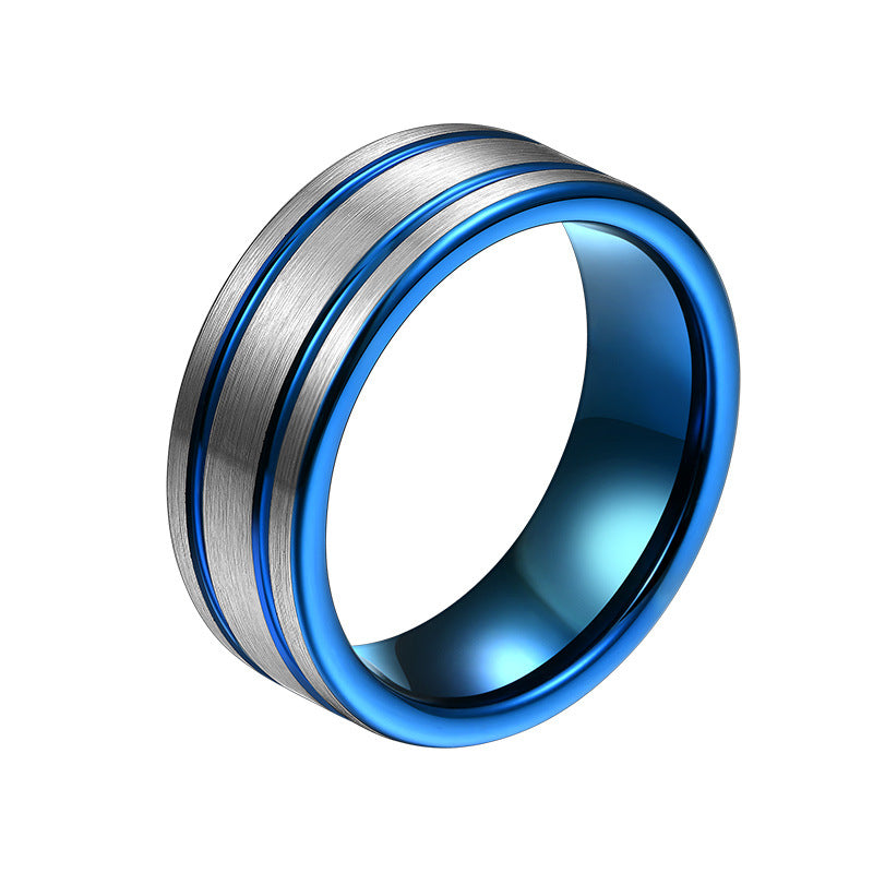 Inner Hole Electric Blue Tungsten Gold Ring