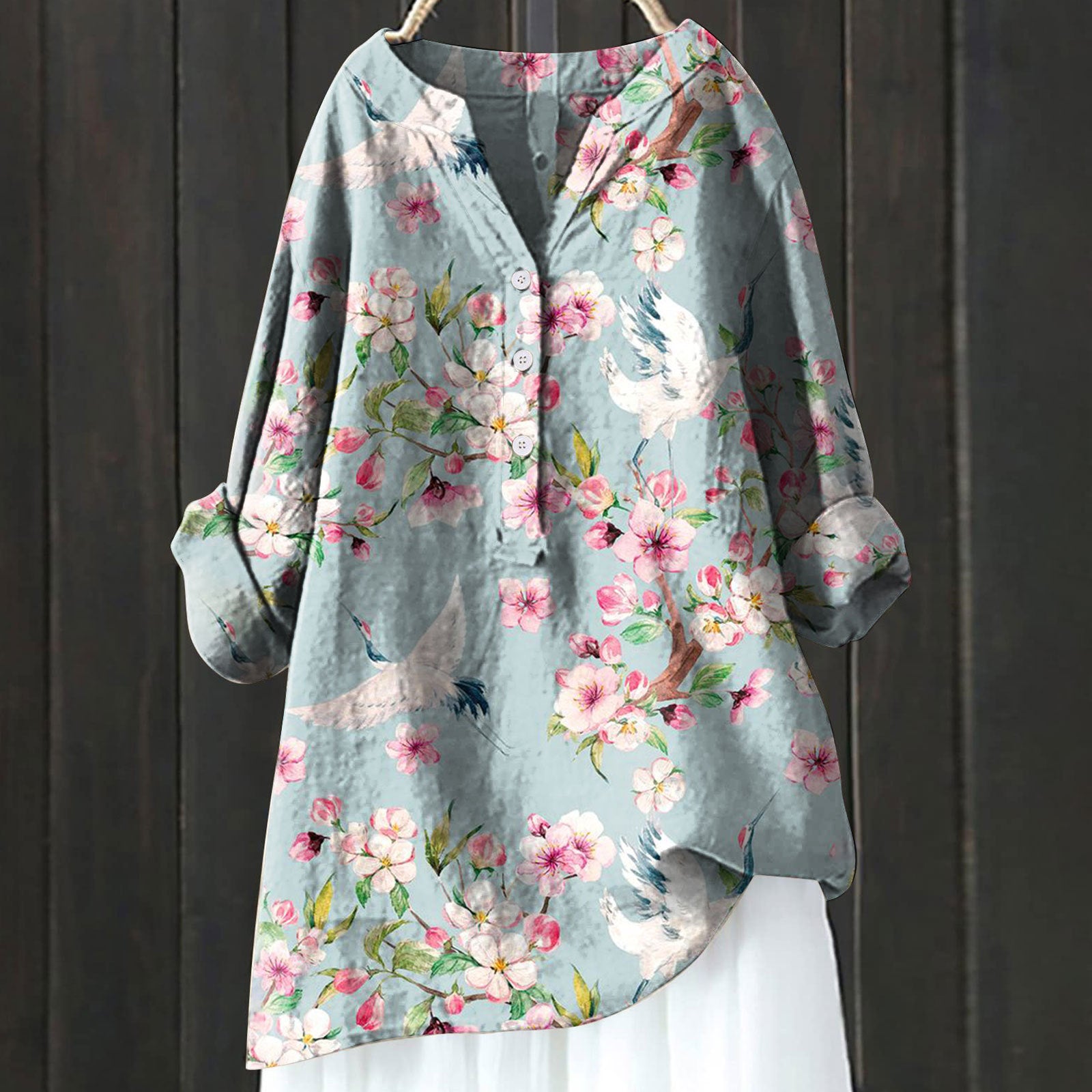 Long Sleeve Chinese Style Slub Linen Comfort Printing All-matching Shirt