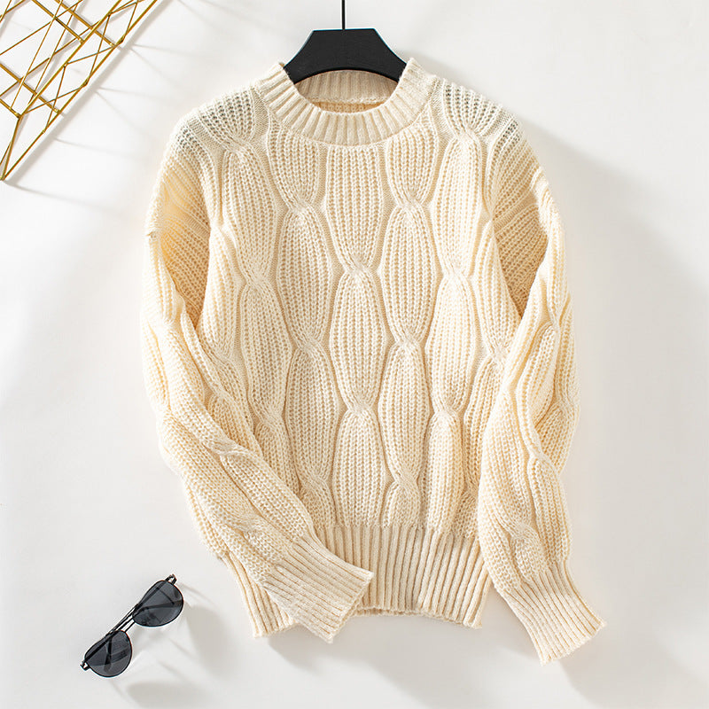 Solid Color Twisted Pullover Women's Knitwear