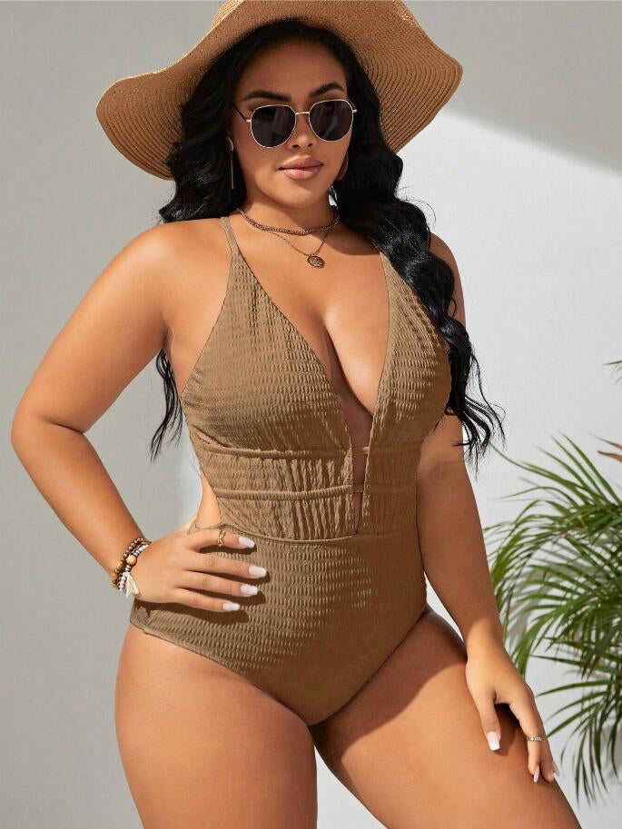 Women's Belly-covering Beach Solid Color Fashion One-piece Swimsuit