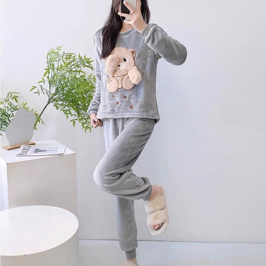 Winter Pajamas Flannel Thickened Warm Two-piece Suit