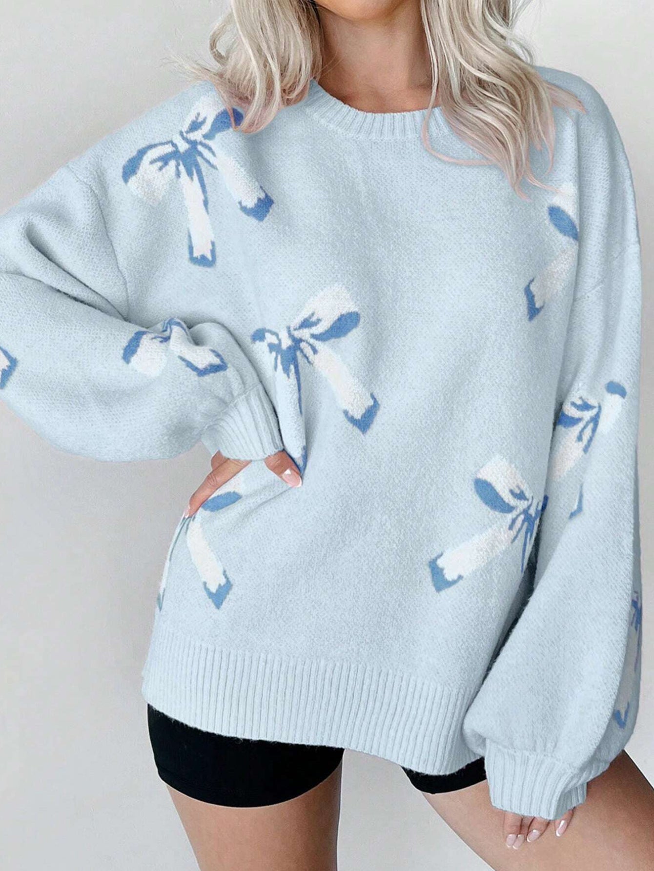 Bow Jacquard Lazy And Loose Pullover Sweater