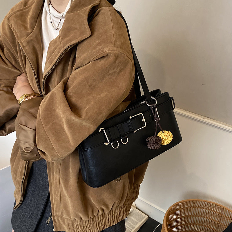 Women's Retro Belt Buckle Shoulder Bag High-grade Sentong Qin