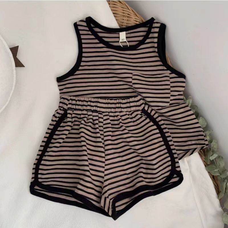 Internet Hot Korean Style Retro Mori Style Striped Vest Shorts