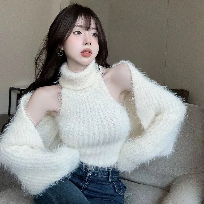 Mink Fur Halter Pure Sweet Hot Girl Sweater Vest Suit