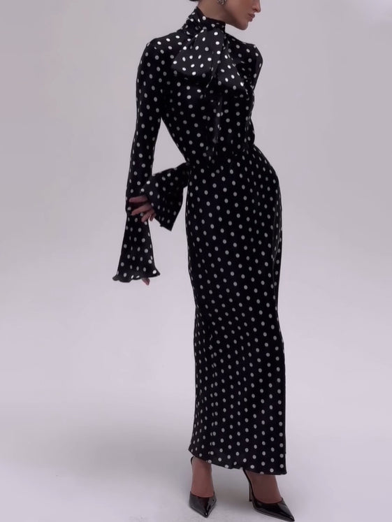 Polka Dot Strappy Bell Sleeve Dress