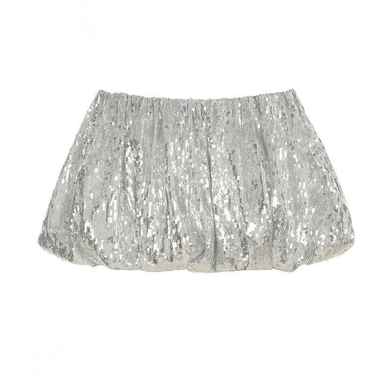 Fashion European And American Style Sexy Hot Girl Sequins Bud Skirt Silver Elastic