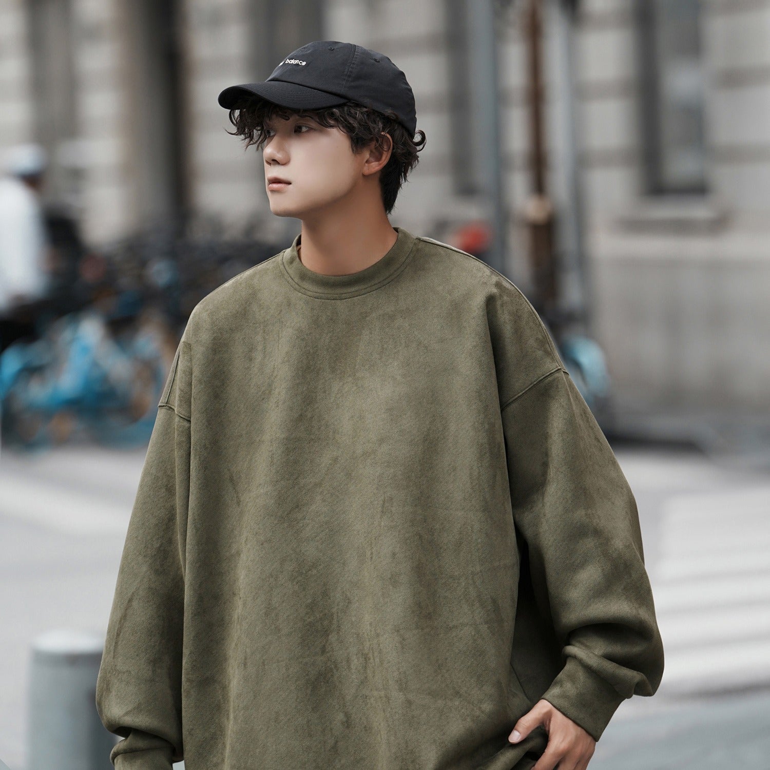 Suede Heavy Round Neck All-matching Sweater Men's Solid Color Loose