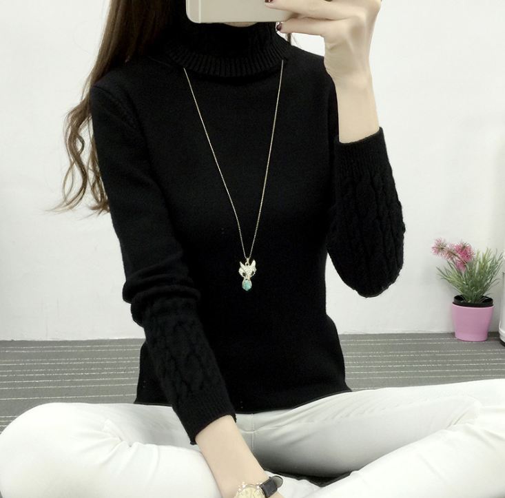 Turtleneck Cable-knit Pullover Thickened Slim Fit Slimming Sweater