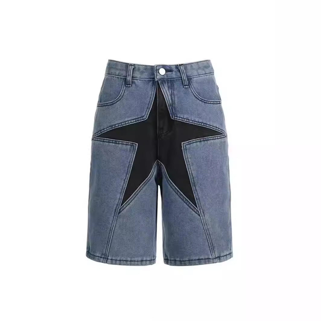 Trendy Loose Contrast Color Five-pointed Star Shorts