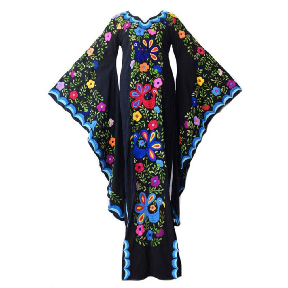 Autumn Winter Long Dress Bohemian Batwing Sleeve Print Dress