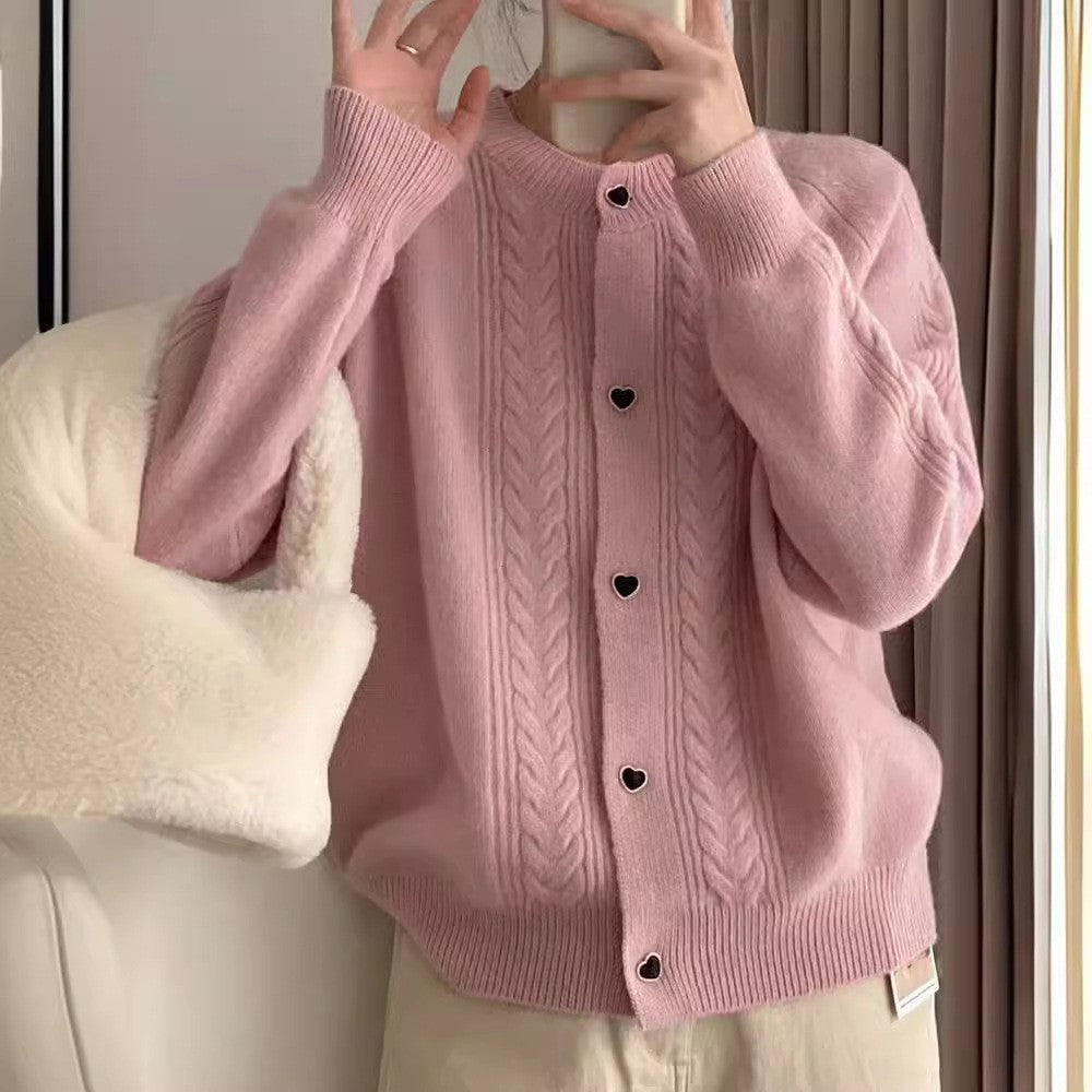 Autumn And Winter Solid Color Soft Glutinous Korean Round Neck Sweater Coat