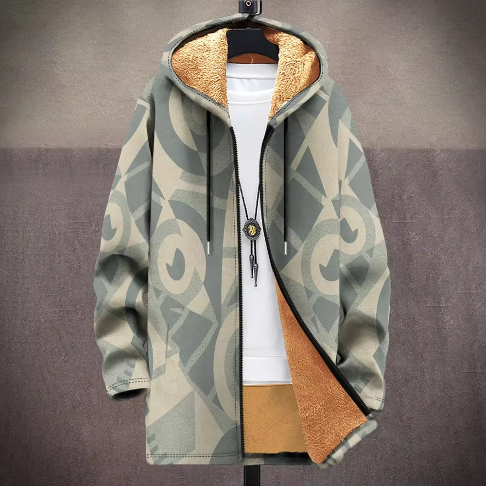 Digital Printed Hat Cardigan Men's Mid-length Trench Coat