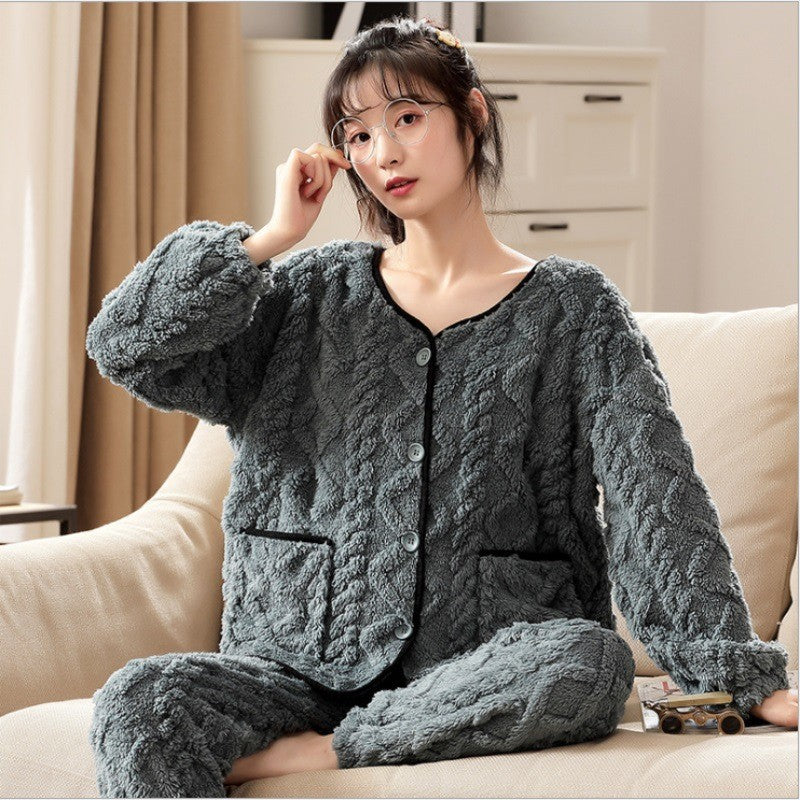 New Flannel Jacquard Home Suit Set