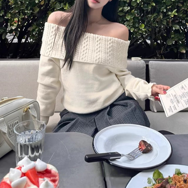 Winter Design Off-the-shoulder Knitted Gentle Sweater