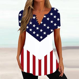 Women's V-neck Short-sleeved Summer 3D Printed Button T-shirt