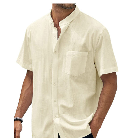 Short Sleeve Pocket Cotton Shirt Button Beach Casual