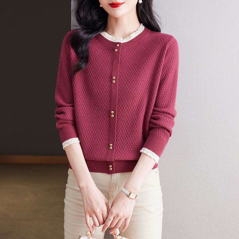 Fashionable Stylish Lace Round Neck Knitted Women