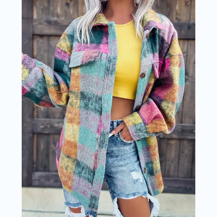 Printed Fashion Polo Collar Long-sleeved Coat