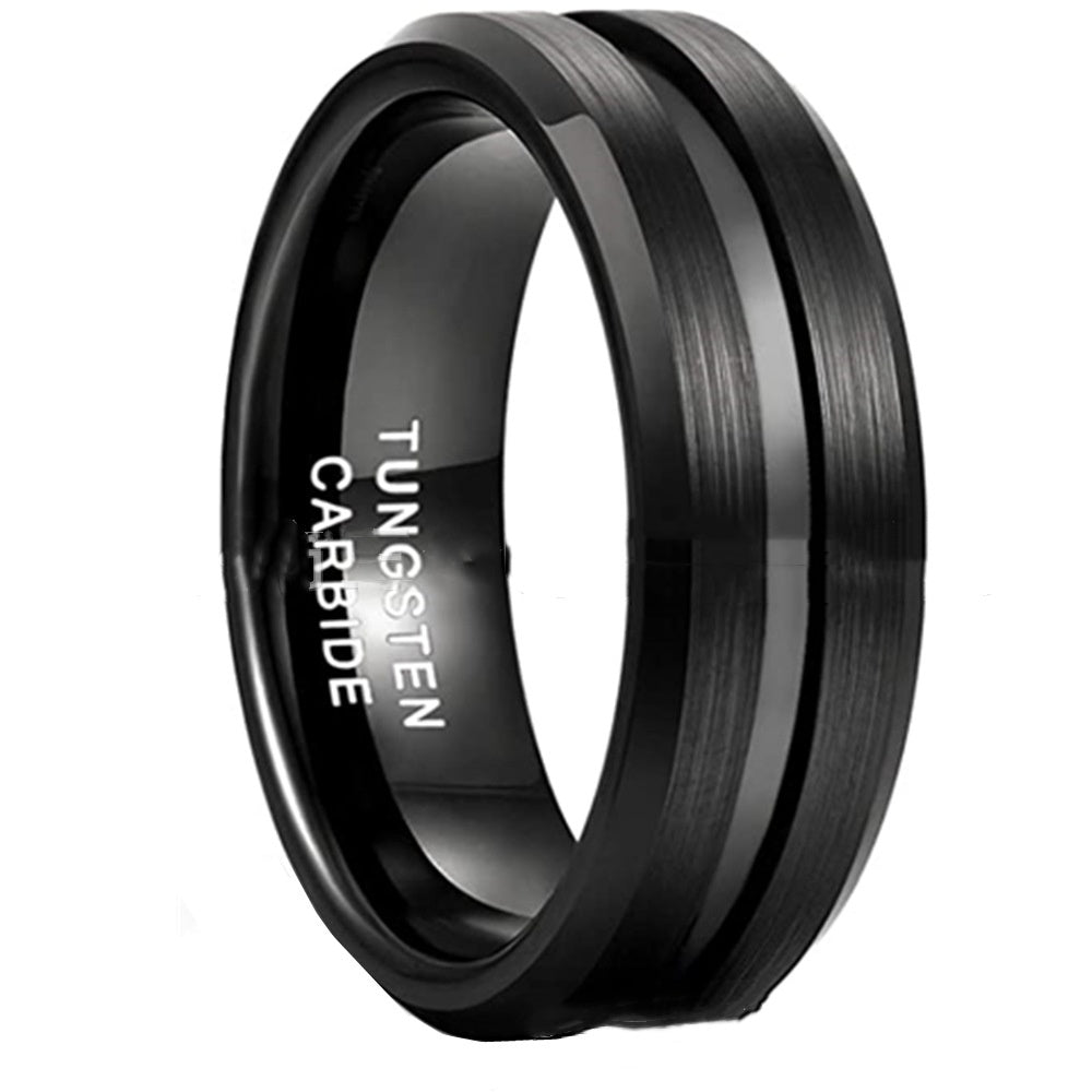 Men's Wide Sand Opening Groove Chamfering Tungsten Ring