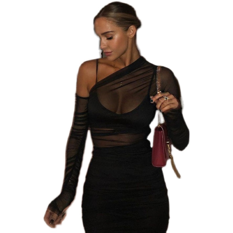 Black Mesh Long Sleeved Smock