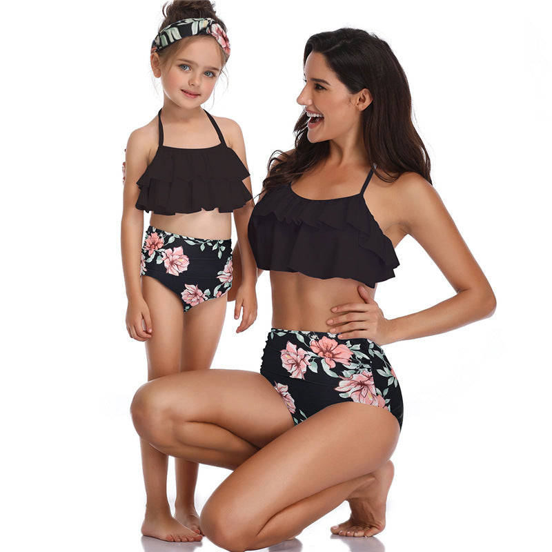 European And American Swimsuits Printed High Waist Bikini Parent-child Swimwear