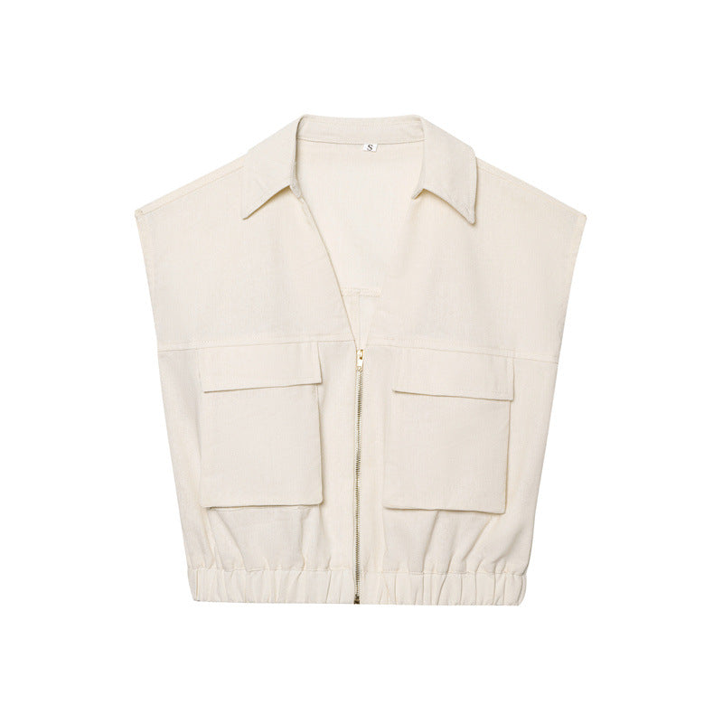 Women's All-match V-neck Zipper Pocket With Elastic Hem