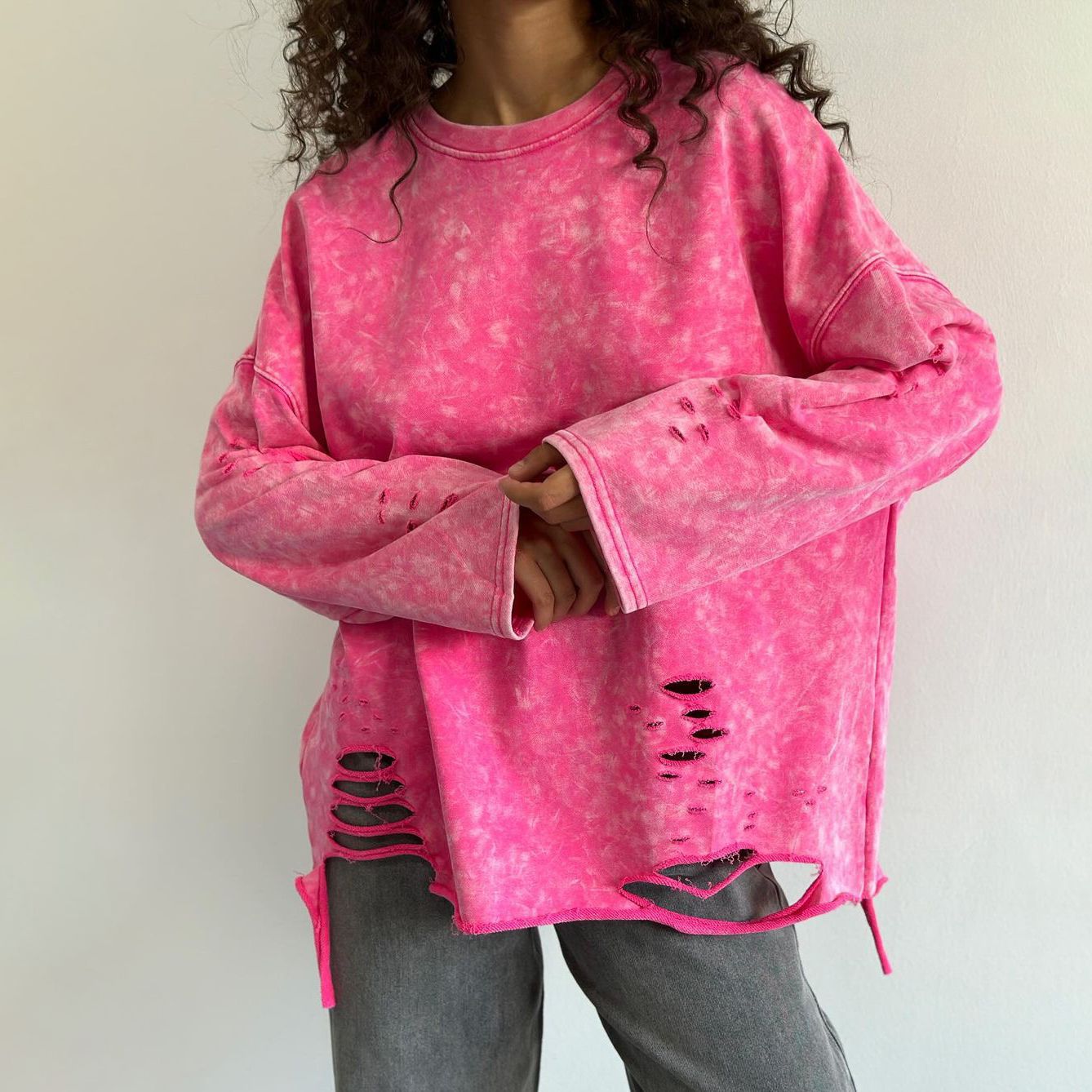 Women's Ripped Crew Neck Sweater Coat