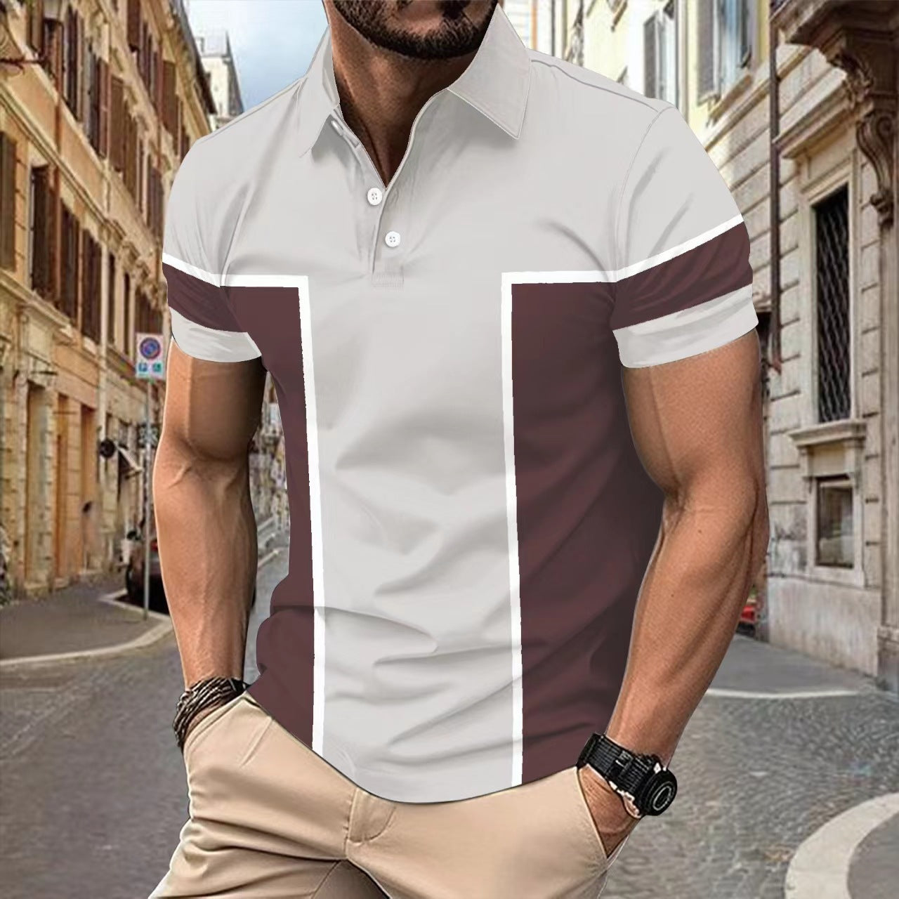 Lapel Collar Button Color Matching Versatile T-shirt