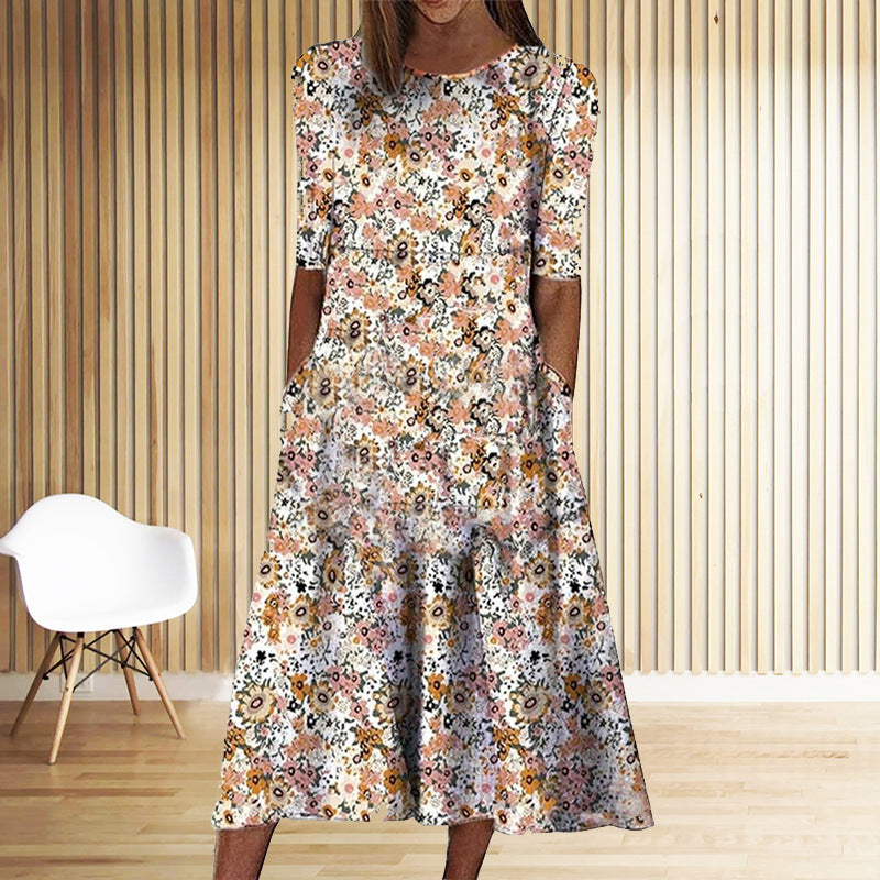 Summer Fashion Round Neck Pullover Print Loose Dress