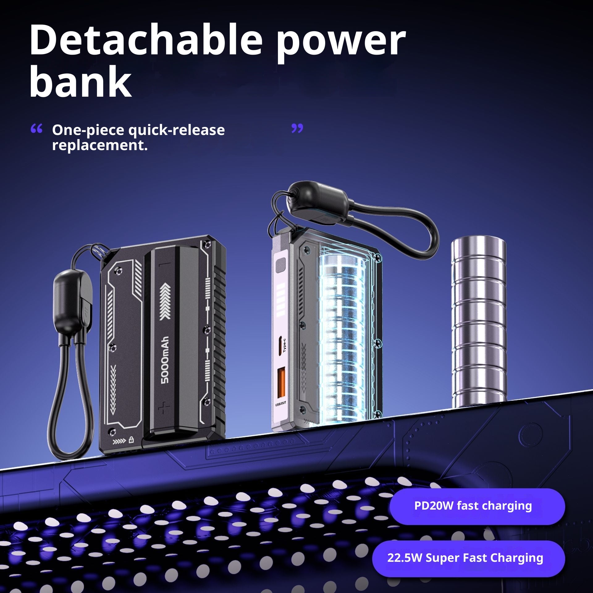 Detachable Mobile Power Cylinder Cell Mini Style Elastic Separation Type Power Bank