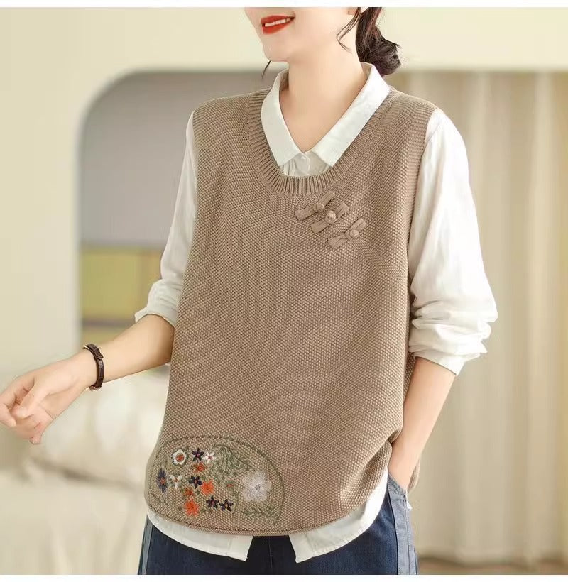 Autumn Knitted Vest Solid Color