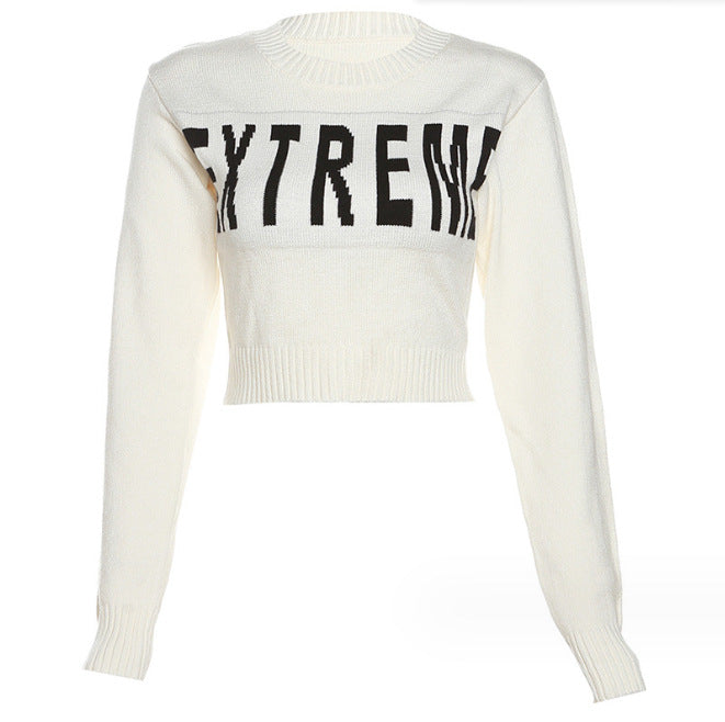 Letter Embroidered Sunken Stripe Knitted Top