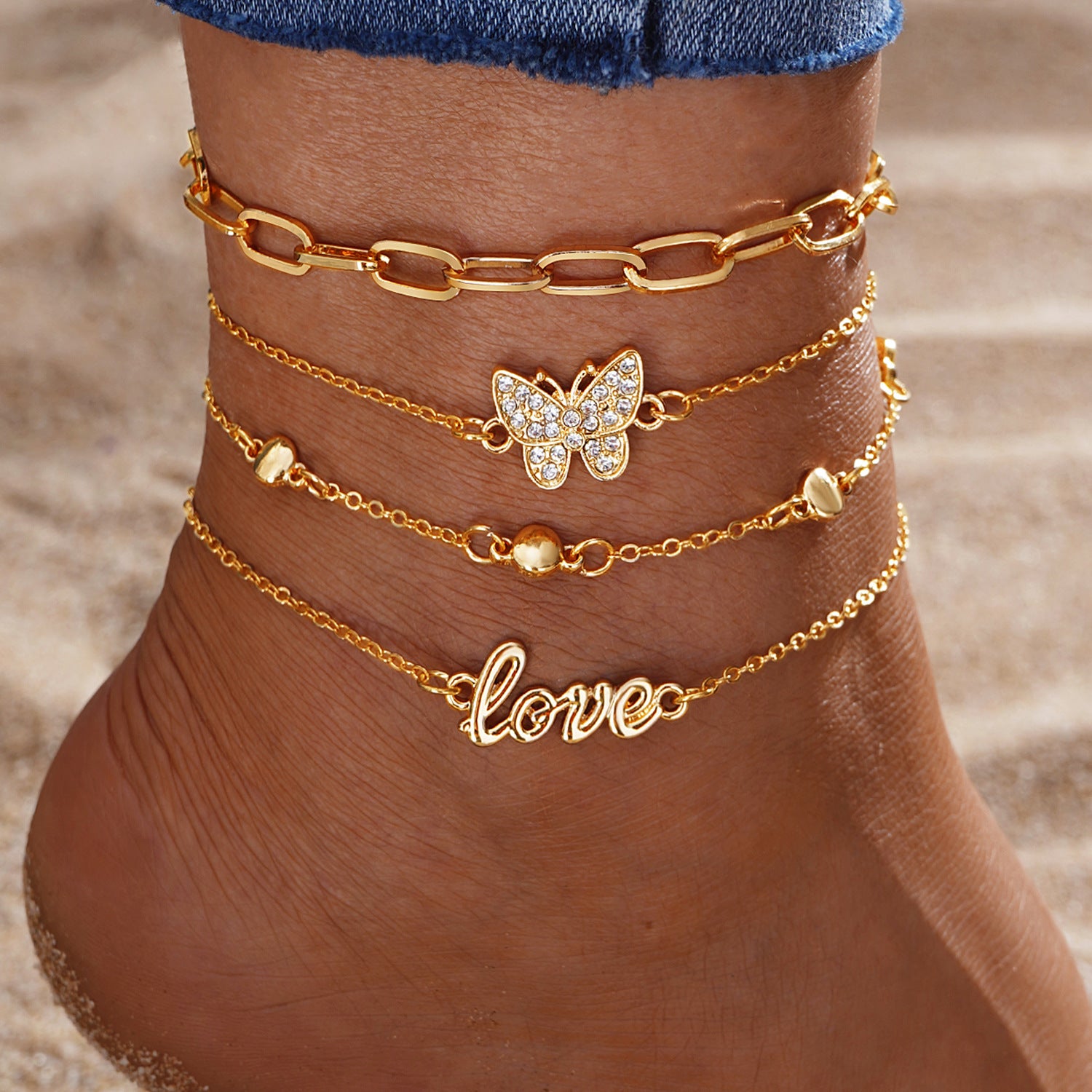 Beach Metal Pineapple Pearl Anklet Suit Retro Multi-layer
